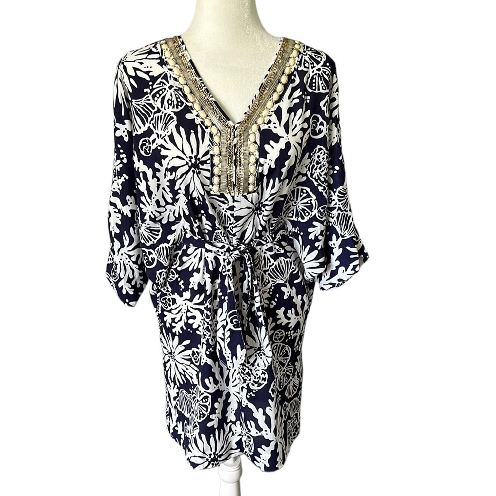 Lily Pulitzer navy blue & white beach cover up / dress size XS